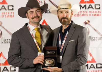 This award is voted on by the auctioneers competing in the competition. It is awarded to the auctioneer who displays sportsmanship, fair play and represents how a champion auctioneer should conduct themself. This year’s winner was Blaine Huston from the Gladstone Auction Mart. This coveted award is sponsored by Whitewood Livestock Sales (the Parks Family) and was presented by Rhett Parks.