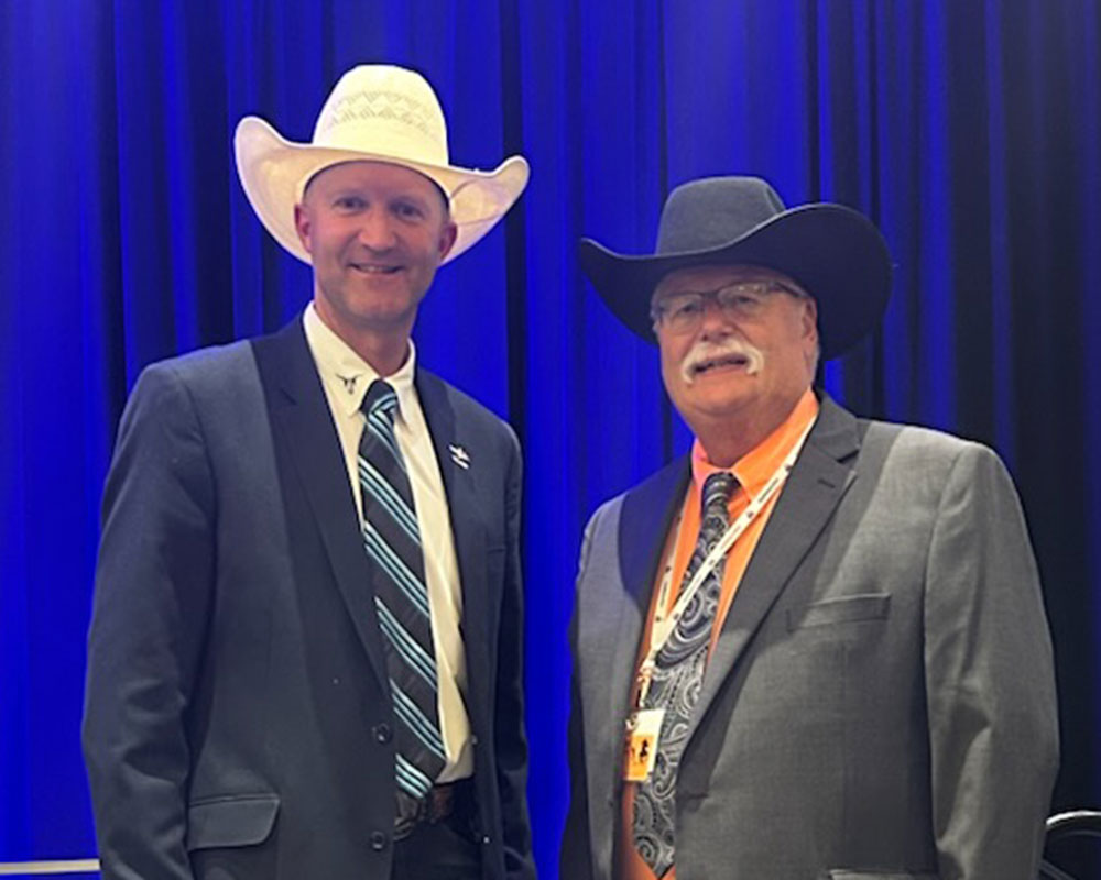 Dean Edge, 2025 World Livestock Auctioneer Champion, with Rick Wright, LMAC