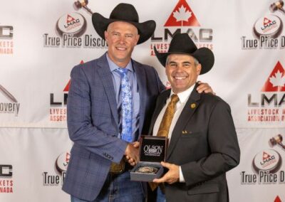 The High Point Interview Buckle is sponsored by Thorsby Stockyards in Thorsby Alberta. This year’s winner is Tyler Rosehill from the Olds Auction Mart. Danny Skeels, on behalf of TSI, is making the presentation.